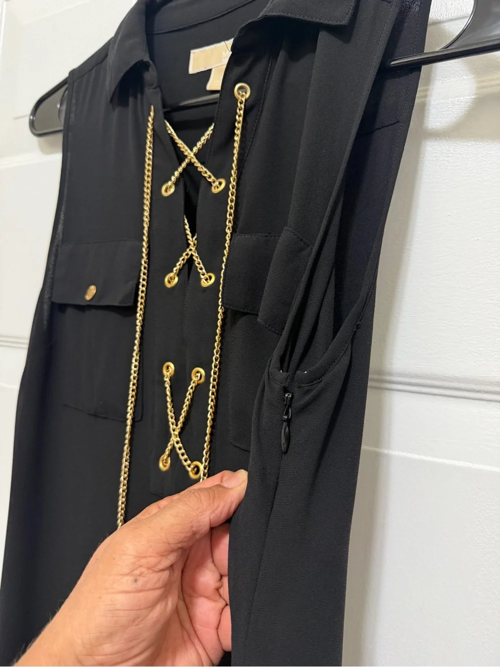 Polyester sleeveless maxi dress, Michael Kors, with gold chain lace- in new cond